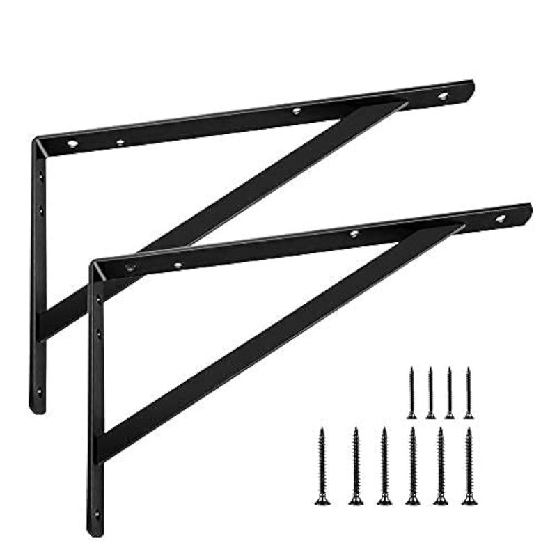 MY RUSTIC Shelf Brackets 14 inch, Heavy Duty Floating Shelf Bracket for Open Shelving, Black Metal L Bracket Angle Wall Brackets for 14 16 Large Shelves - 2 Pack with Screws - Multi-Size Available - Image 1